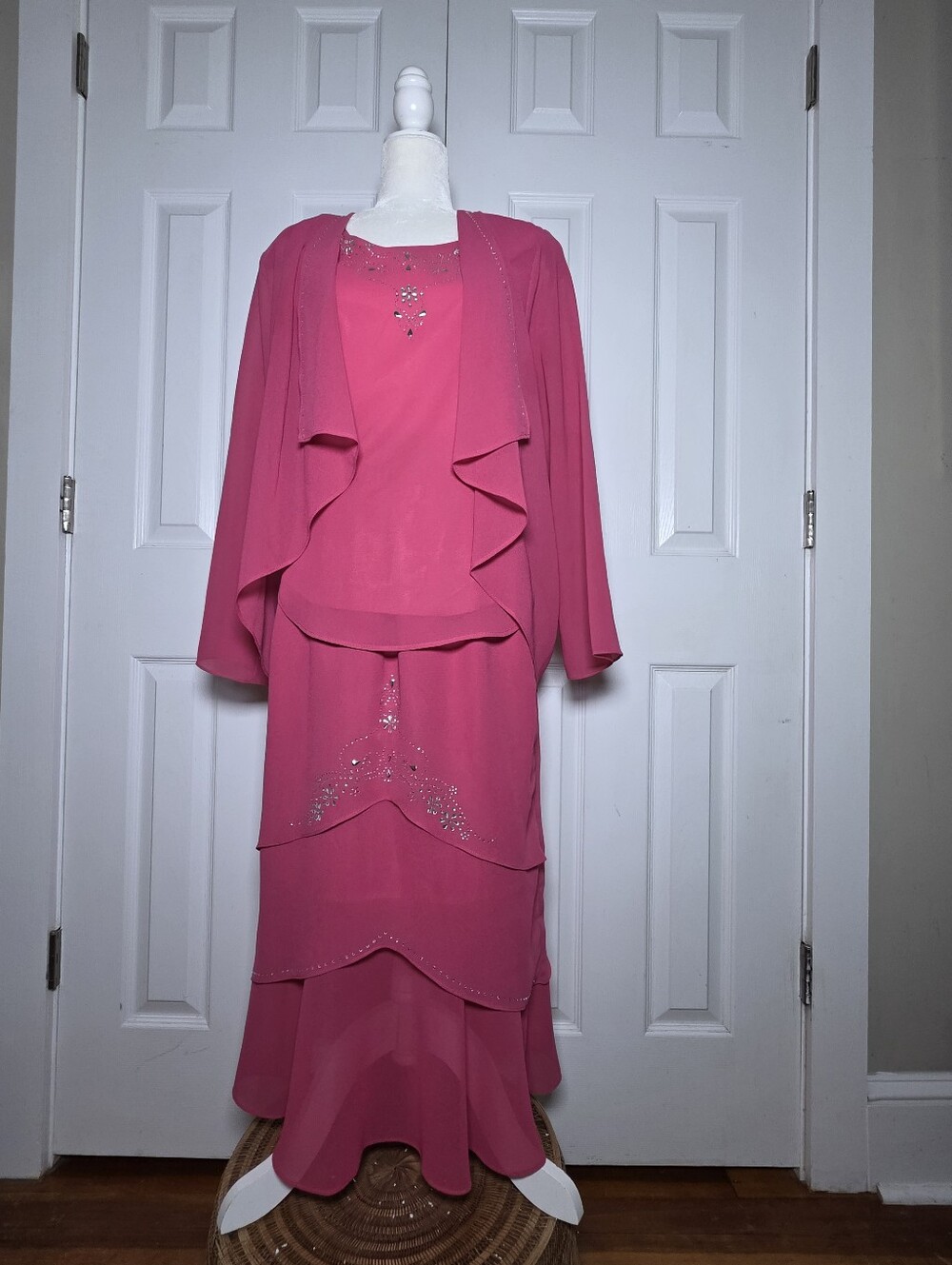 Hosanna Design 3-pc Rhinestone Embellished Flutter Style Skirt Suit